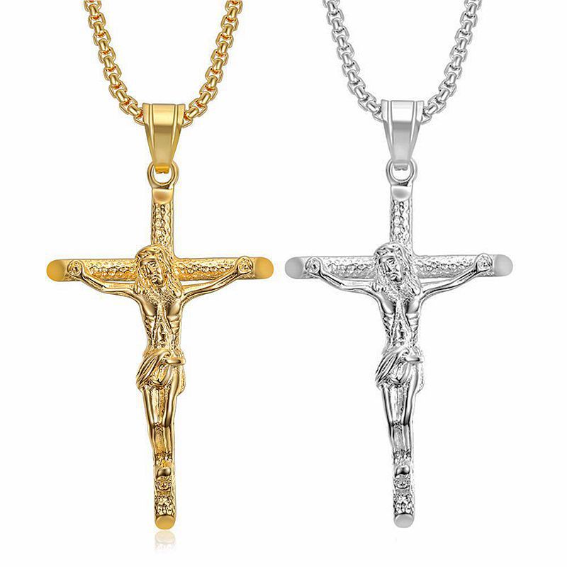 Titanium Steel Gold-Plated Crosses Jesus Pendant Necklace