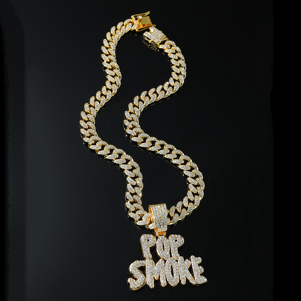 Pop Smoke Letters Pendant Cuban Chain Necklace