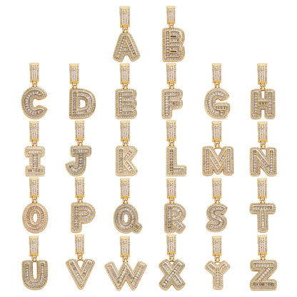 Square Alphabet Single Letter Pendant Necklace