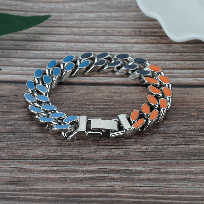 Punk Three Stitching Color Cuban Bracelet