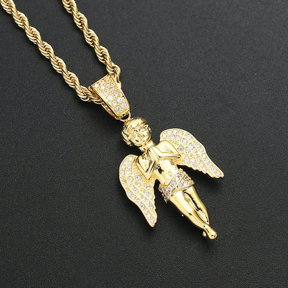 18K Gold Praying Cupid Pendant Necklace