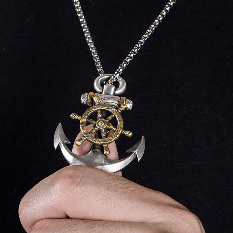 Anchor and Rudder Rotation Pendant Necklace