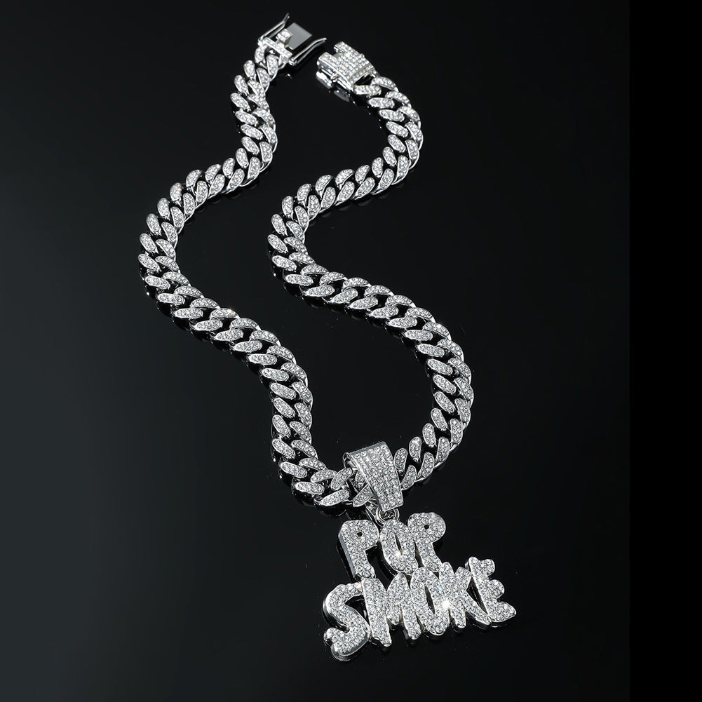 Pop Smoke Letters Pendant Cuban Chain Necklace