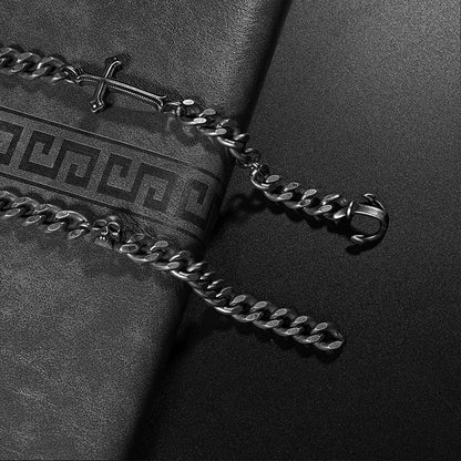 Stainless Steel Men's Cross Retro Cuban Bracelet