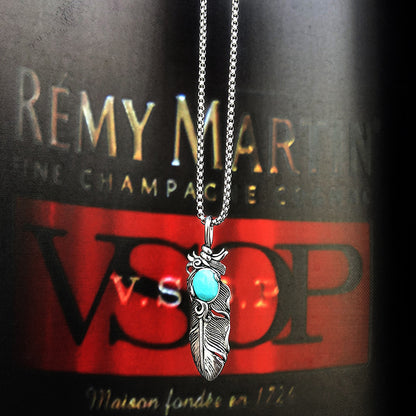 Feather Turquoise Pendant Long Necklace