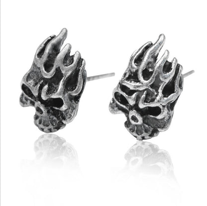 Flame Skull Stud Earrings