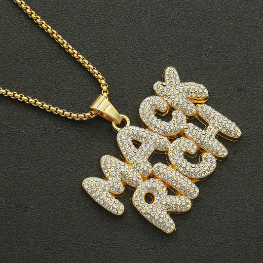 MACKRICH Hip Hop Diamond Letters Pendant Necklace