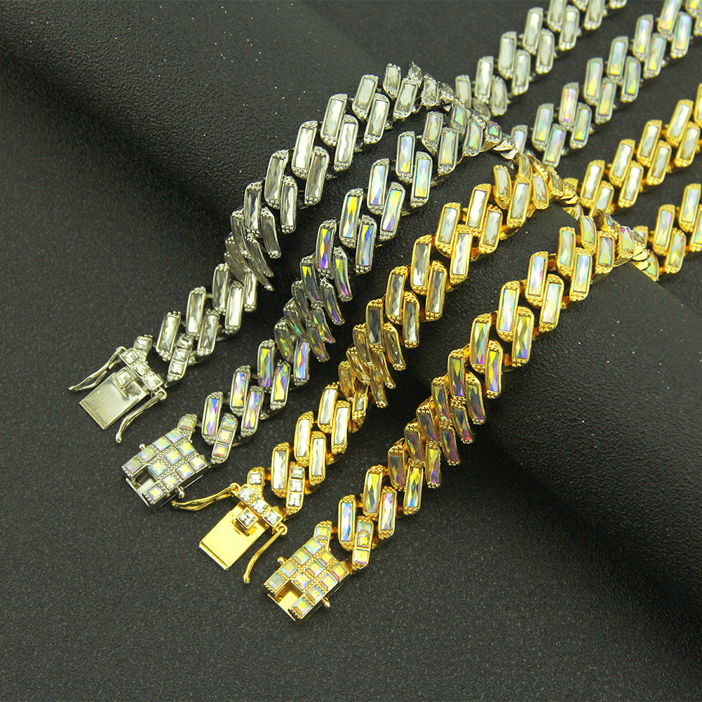 Square Gems Geometric Cuban Chain Necklace