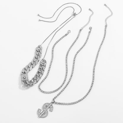 Fortune Stacked Dollar Pendant Necklace Set