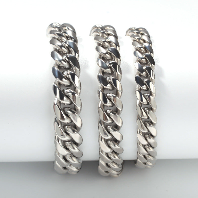 8mm Silver Stainless Steel Round Cuban Bracelet