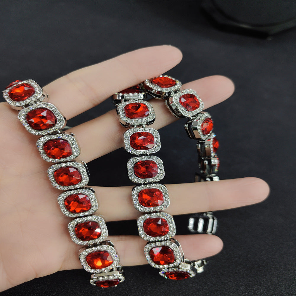 Silver Red Glass Diamond Chain