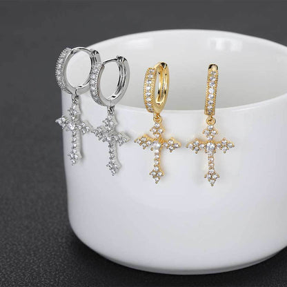 Hip-Hop Silver Needle Inlaid Crusher Drop Ear Buckle