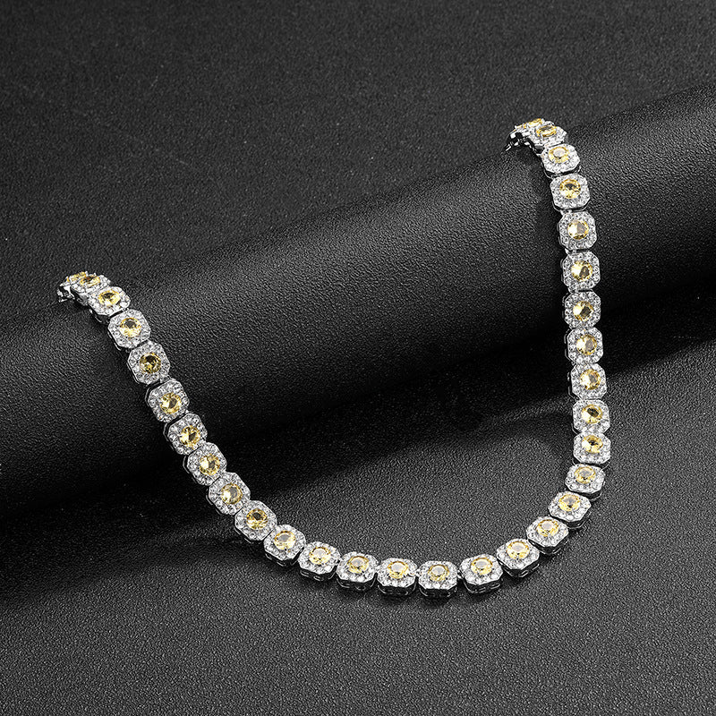 Silver Yellow 18in Square Rock Sugar Diamond Chain