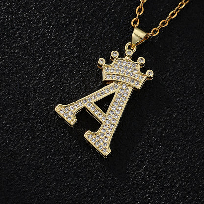 Crowned 26 English Single Letters Pendant Necklace