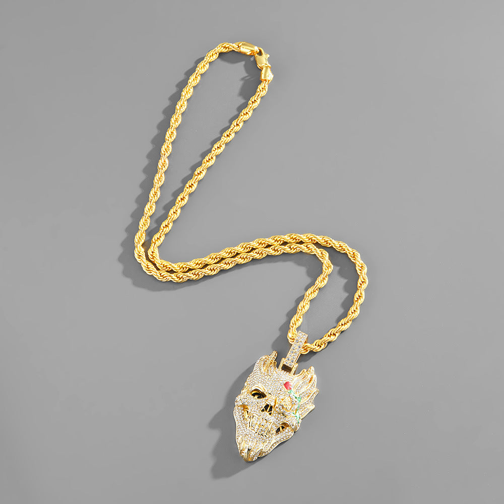 Hip-Hop Skull Iced Out Pendant Necklace