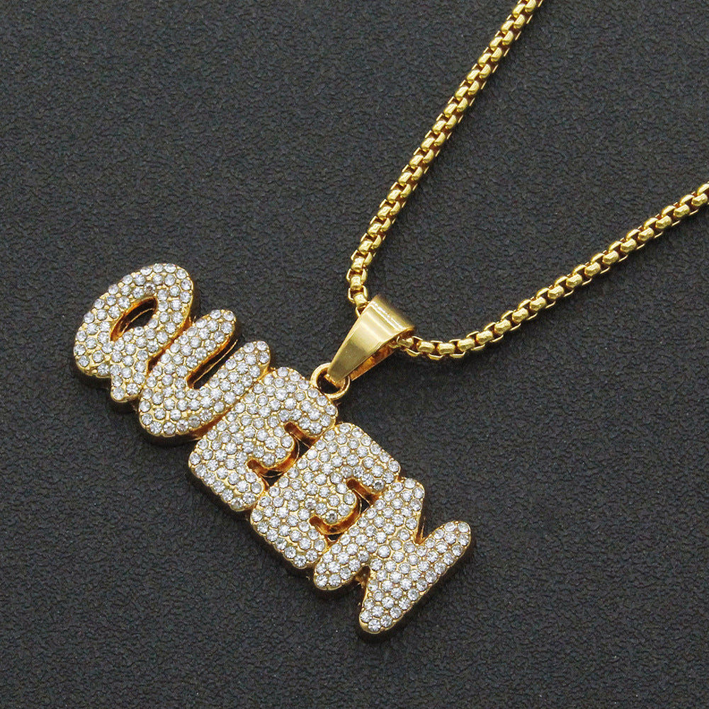 Queen Letters Full Drill Pendant Necklace