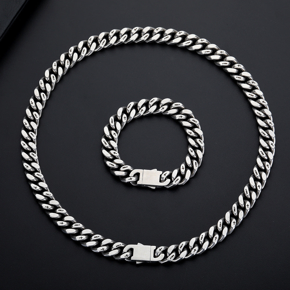 Punk Stainless Steel Frosted Cuban Bracelet