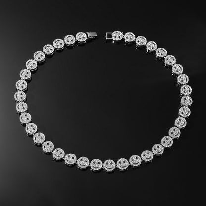 Silver Smiley Face Diamond Chain 20in