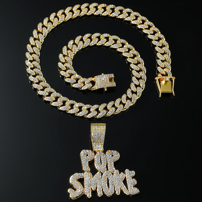 Pop Smoke Letters Pendant Cuban Chain Necklace