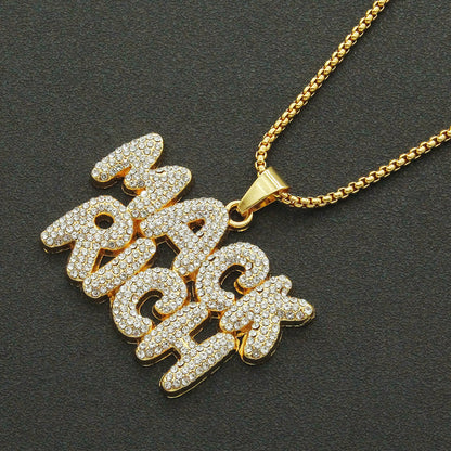 MACKRICH Hip Hop Diamond Letters Pendant Necklace