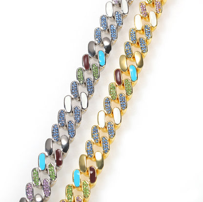 Colorful Diamond Inlaid Cuban Bracelet