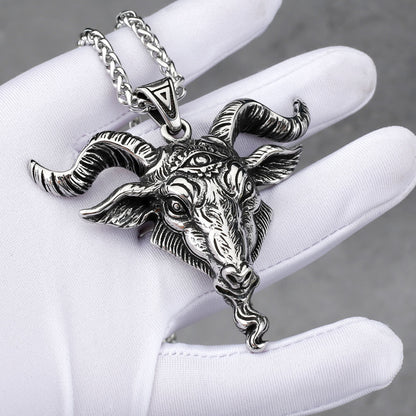 Retro Satan Ram Stainless Steel Animal Pendant Necklace