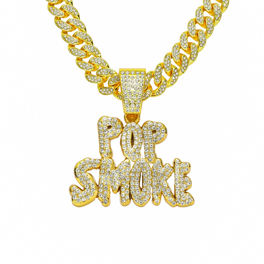 Pop Smoke Letters Pendant Cuban Chain Necklace