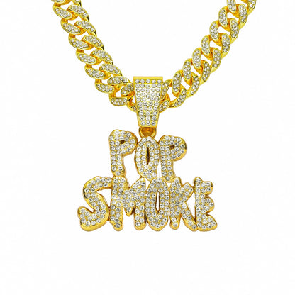 Pop Smoke Letters Pendant Cuban Chain Necklace