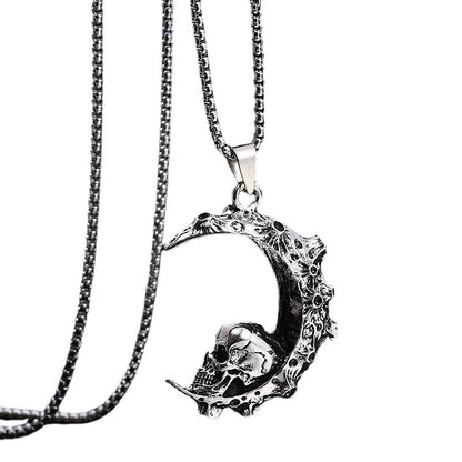 Crescent Skull Pendant Necklace