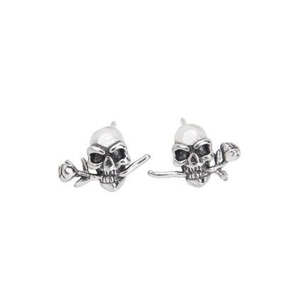 Vintage Skull and Rose Stud Earrings for Men