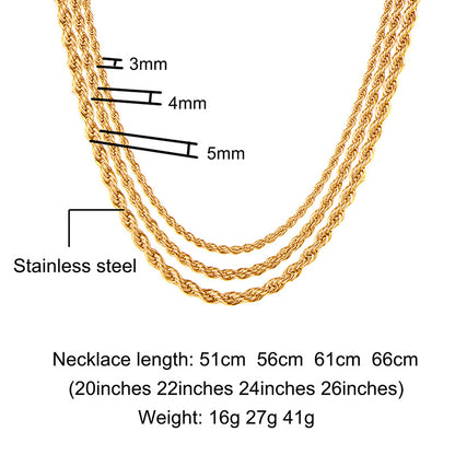 5mm-Golden Stainless Steel Rope Chain