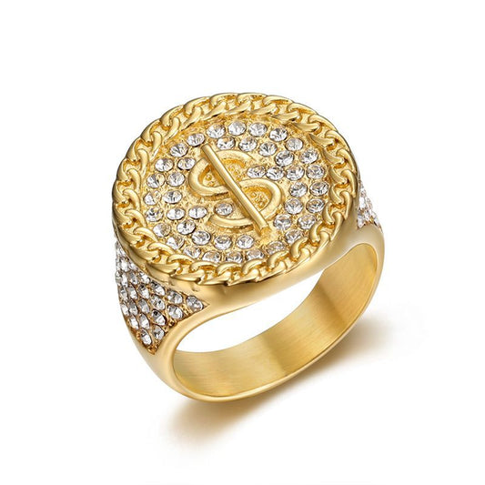 Gold-Plated Rhinestone Fortune Diamond Designed Ring