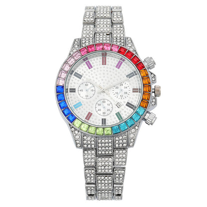 Color Diamond Calendar Inlays Full Diamond Watch