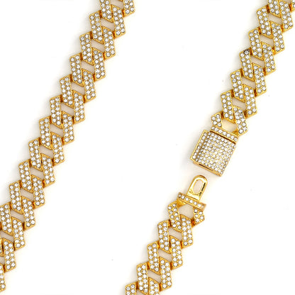 Diamond Inlaid Geometric Cuban Chain Necklace