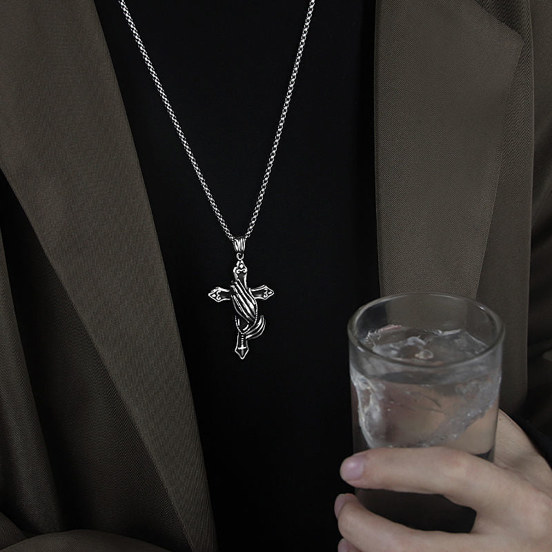 Pure Silver Cross with Praying Hand Necklace