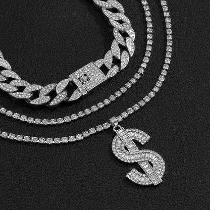 Fortune Stacked Dollar Pendant Necklace Set