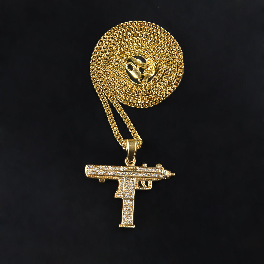 Diamond-encrusted Submachine Gun Mechanical Mold Pendant Necklace