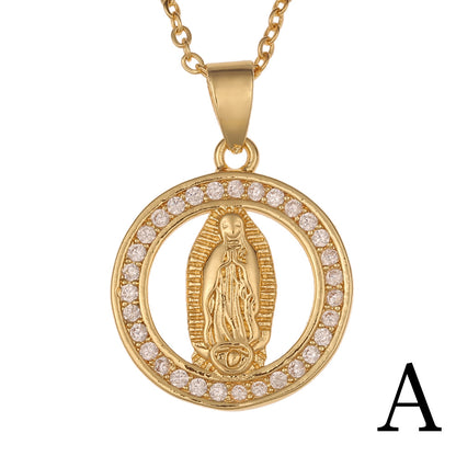 18K Golden Virgin Maria Pendant Necklace