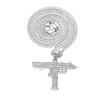 Diamond-encrusted Submachine Gun Mechanical Mold Pendant Necklace