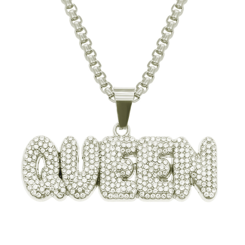 Queen Letters Full Drill Pendant Necklace