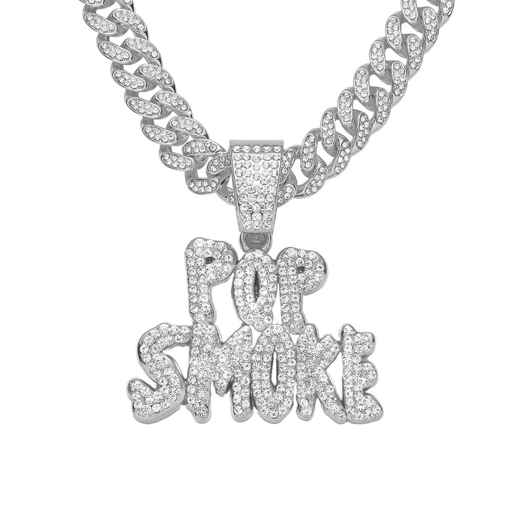 Pop Smoke Letters Pendant Cuban Chain Necklace