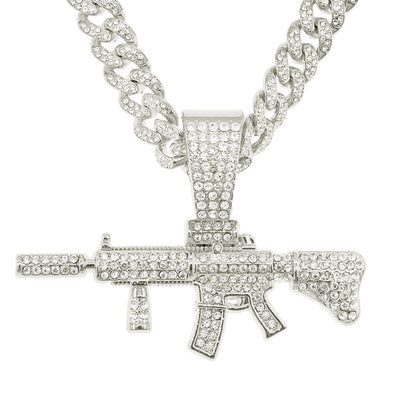 Cuban Diamond Gun Mechanical Mold Pendant Necklace