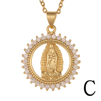 18K Golden Virgin Maria Pendant Necklace