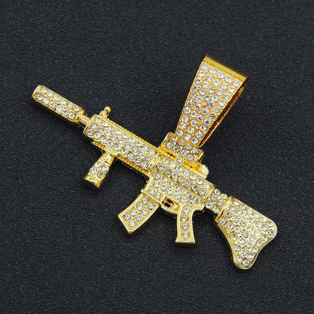 Cuban Diamond Gun Mechanical Mold Pendant Necklace