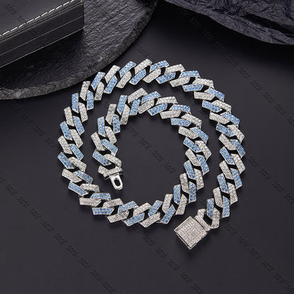 Diamond Inlaid Geometric Cuban Chain Necklace