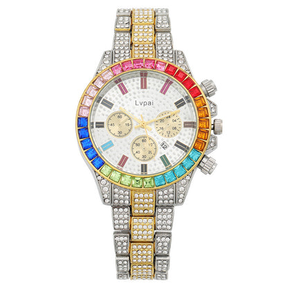 Color Diamond Calendar Inlays Full Diamond Watch