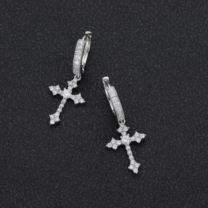 Hip-Hop Silver Needle Inlaid Crusher Drop Ear Buckle