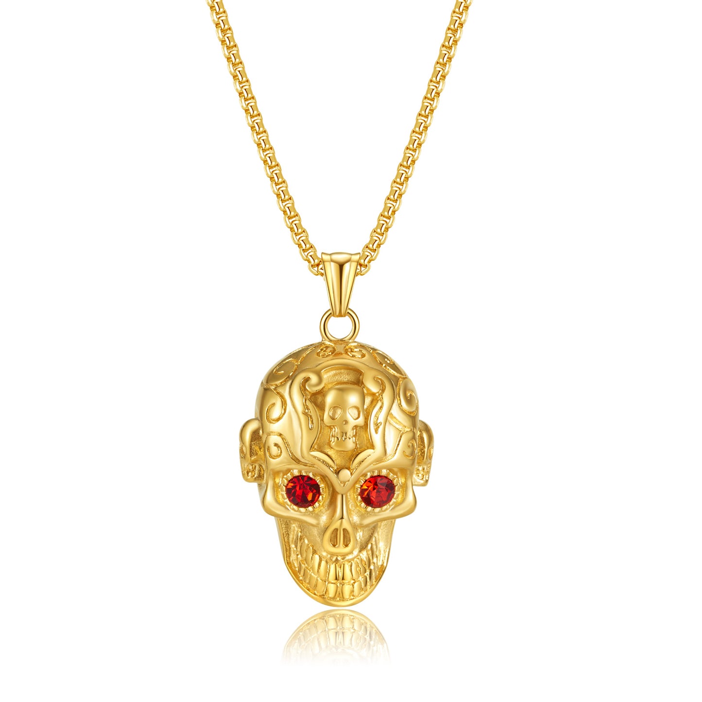 Titanium Red Eye Skull Necklace