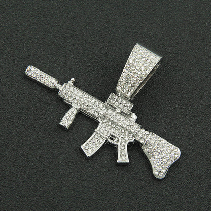 Cuban Diamond Gun Mechanical Mold Pendant Necklace