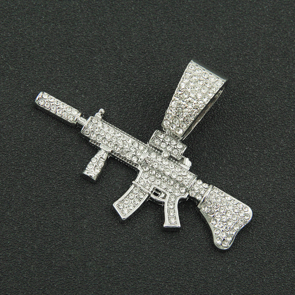 Cuban Diamond Gun Mechanical Mold Pendant Necklace